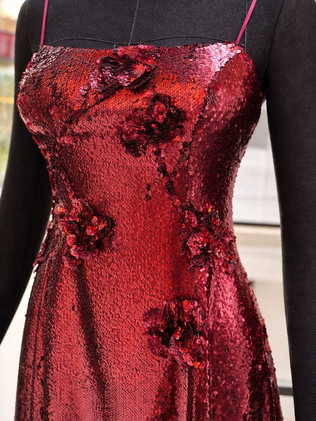 Sequined Floral Evening Gown